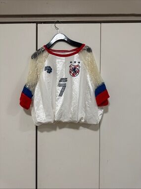 BDG White Short Sleeve Tee with Red & Blue Accents